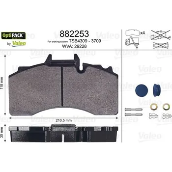 Brzdová destička Sada brzdových destiček, kotoučová brzda VALEO 882253