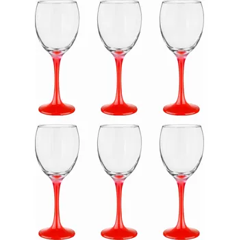 Sklenice Skleničky na bílé víno, skleničky na červené víno skleničky na víno Glasmark s červenou stopkou, bezbarvé, červené 300ml 6 ks