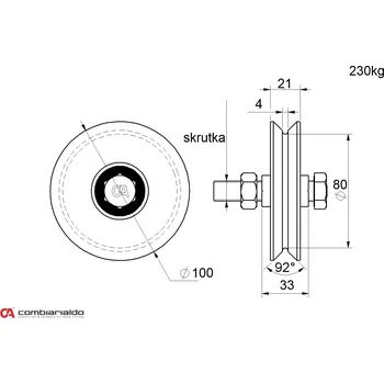 Pojezdové kolečko COMBI ARIALDO Pojezdové kolečko na V profil se šroubem Průměr: 100