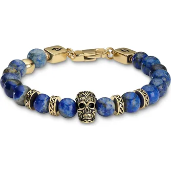 Náramek Rico | Náramek s lebkou a lapisem lazuli z nerezové oceli zlaté barvy - Arkai