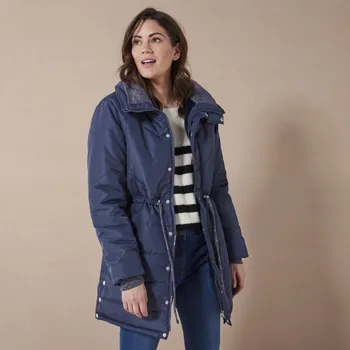 Dlouhá nepromokavá prošívaná bunda s kapucí nám. modrá 50