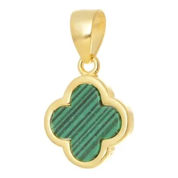 Přívěsek Stříbrný zlacený přívěšek čtyřlístek s malachitem STRZ1139F