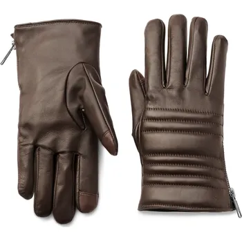 Rukavice Hnědé dotykové žebrované kožené rukavice - Fawler