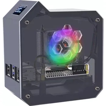 PC skříň 52Pi Mini Tower Kit Černé pouzdro pro Raspberry Pi 5 s Ice Tower chladičem