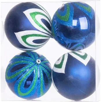 Vánoční dekorace KOULE MAGICHOME VÁNOCE, 4 ks, modré, s dekorací, 10 cm