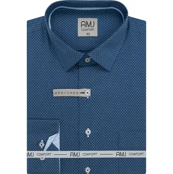 Pánská košile Pánská košile AMJ z lyocellu, modrá s bílými dvojtečkami, VDER1425, dlouhý rukáv, regular fit, vel. 41