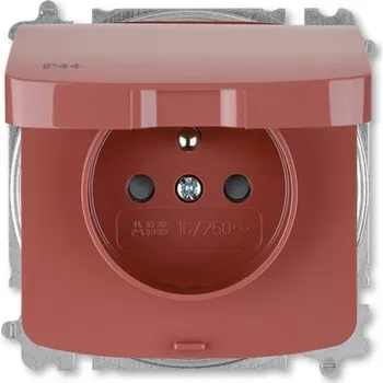 Elektrická zásuvka 6619A-A06997 R2 Zásuvka jednonásobná s ochranným kolíkem, s clonkami, s víčkem (IP44), vřesová červená, ABB