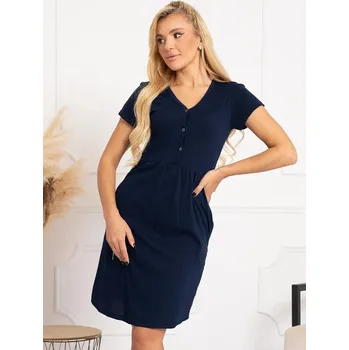 Těhotenské noční prádlo FMM Těhotenská a kojící košile s kapsami 3v1 tmavě modrá bavlněná Velikost: 4XL