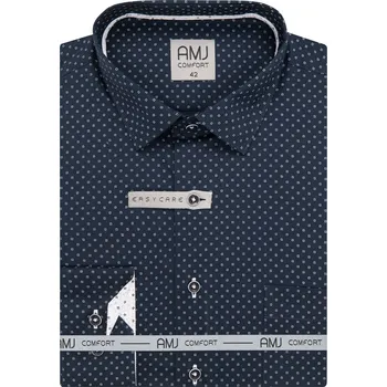 Pánská košile Pánská košile AMJ bavlněná, tmavě modrá s bílými čárkovanými puntíky VDSBR1415, dlouhý rukáv, slim fit, vel. 43