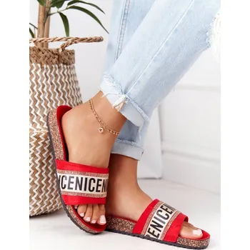 Dámské pantofle Nazouváky Na Korkové Podrážce Se Zirkony Be Nice Barva: Červená, Velikost: 37