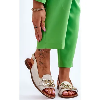 Dámské sandále Dámské kožené sandály Lewski Boty 3230 Peas Barva: Béžová, Velikost: 36