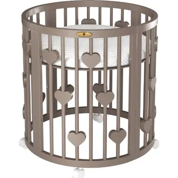 Dětská postýlka Oválná postýlka Royal Sleep 7v1 kakao srdce