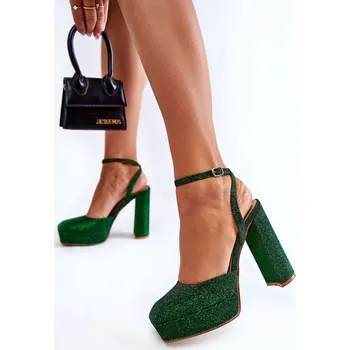 Dámské sandále Dámské sandály třpytivé na podpatku Rosel Barva: Zelená, Velikost: 40