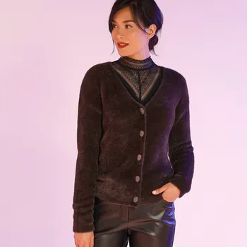 Dámský svetr Svetr s kulatým výstřihem, žakár s chlupem čokoládová 46/48