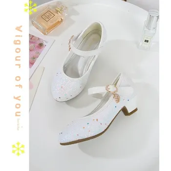 Dětská sálová obuv Dívčí třpytivé střevíčky na podpatku (SKLAD) Barva: Bílá, Velikost: 36 (22,2 cm)