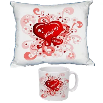 Dekorativní polštářek Svatý Valentýn polštář a hrnek VI (dárkový set polštářek a hrneček )