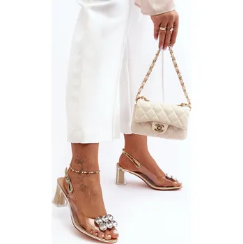 Dámské sandále Transparentní Sandály Na Podpatku SBarski MR1037-43 Barva: Zlatá, Velikost: 36