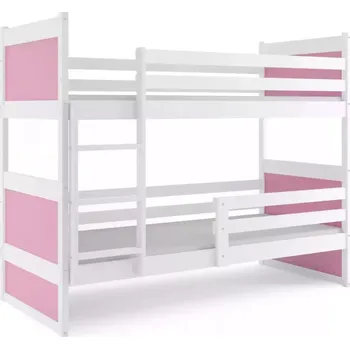 BMS GROUP Dětská patrová postel Rico - 2 osoby, 80x160 bez úložného prostoru s matrací – Bílá, Růžová