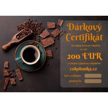 Čokoláda Dárkový poukaz 200 EUR ČokoBanka.cz gurmánská čokoláda odeslání dárkového certifikátu: poštou (vytištěný na křídovém papíře)
