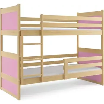 Postel BMS GROUP Dětská patrová postel Rico - 2 osoby, 80x160 bez úložného prostoru bez matrace – Borovice, Růžová