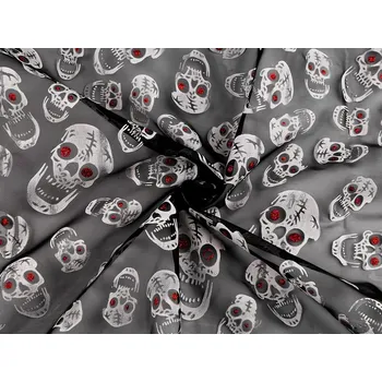 Organza Halloween / lebky s glitry METRÁŽ - 2 černá