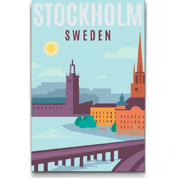 Malování podle čísel - Stockholm, Švédsko 2 Velikost: 40x60cm, Rámování: Pouze srolované plátno