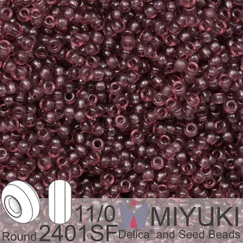 Korálek Korálky Miyuki Round 11/0. Barva 2401SF Semi-Frosted Transparent Smoky Amethyst. Balení 5g.