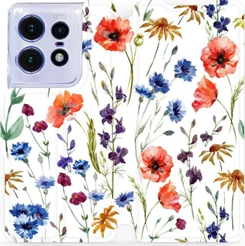 Pouzdro na mobilní telefon Flipové pouzdro Mobiwear - Motorola Edge 50 Pro - MP04S Luční kvítí (Knížkové flip pouzdro, obal, kryt na mobil Motorola Edge 50 Pro - MP04S Luční kvítí, materiál Umělá kůže + TPU - ochrana 360°, stojánek, silikonová vanička, magnetické zavírání)