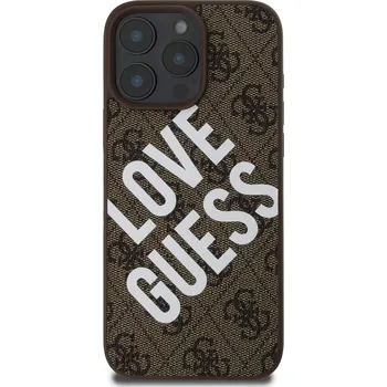 Zadní kryt Guess PU Leather 4G Big Love Logo MagSafe pro Apple iPhone 16 Pro, hnědá
