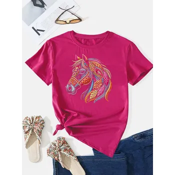 Dámské tričko STRIKER Dámské tričko kůň art 2 Barva: Růžová, Velikost: S