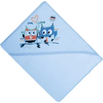 Dětská froté osuška s kapucí modrá 100x100 cm / Sovičky
