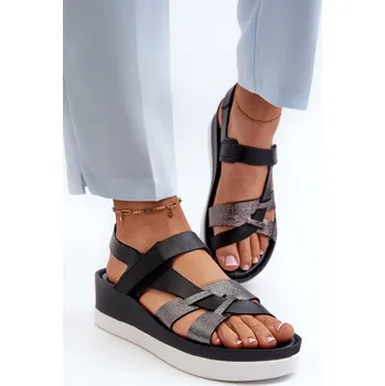 Dámské sandále Zazoo 40397 Dámské Kožené Sandály na Platformě Barva: Černá, Velikost: 37