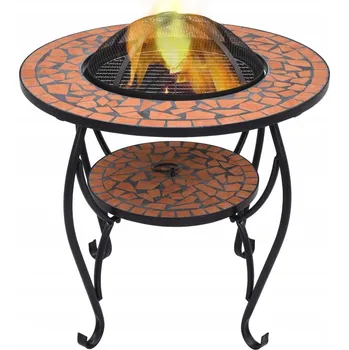 Mozaikové ohniště se stolkem, terakota, 68 cm
