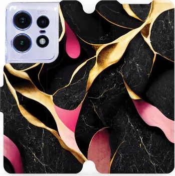 Pouzdro na mobilní telefon Flipové pouzdro Mobiwear - Motorola Edge 50 Pro - VP35S Černý a zlatavý mramor (Knížkové flip pouzdro, obal, kryt na mobil Motorola Edge 50 Pro - VP35S Černý a zlatavý mramor, materiál Umělá kůže + TPU - ochrana 360°, stojánek, silikonová vanička,)