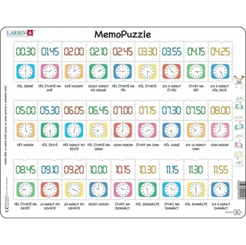 Puzzle Larsen Puzzle Memo - čas slovy, digitálně, ciferník 54 dílků