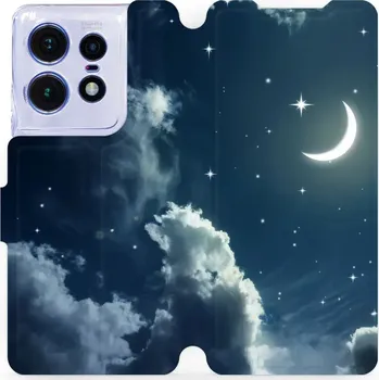 Pouzdro na mobilní telefon Flipové pouzdro Mobiwear - Motorola Edge 50 Pro - V145P Noční obloha s měsícem (Knížkové flip pouzdro, obal, kryt na mobil Motorola Edge 50 Pro - V145P Noční obloha s měsícem, materiál Umělá kůže + TPU - ochrana 360°, stojánek, silikonová vanička,)