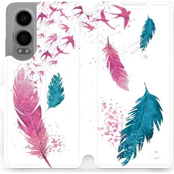 Pouzdro na mobilní telefon Flipové pouzdro Mobiwear - OnePlus Nord CE 4 Lite 5G - MR08S Pírka (Knížkové flip pouzdro, obal, kryt na mobil OnePlus Nord CE 4 Lite 5G - MR08S Pírka, materiál Umělá kůže + TPU - ochrana 360°, stojánek, silikonová vanička, magnetické zavírání)