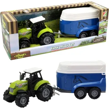autíčko Traktor s přívěsem pro koně, se světlem a zvukem, volná kola, 23,5 x 6 x 6 cm