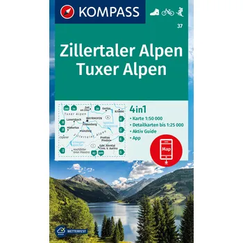 Zillertaler Alpen, Tuxer Alpen (Kompass - 37) - turistická mapa