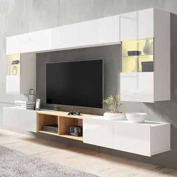 Obývací stěna Obývací stěna CALABRINI b | 300 cm | 7 dílů D1 | bílá lesk/dub zlatý