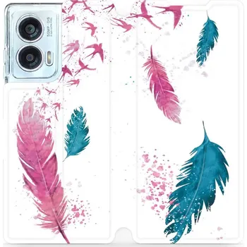 Pouzdro na mobilní telefon Flipové pouzdro Mobiwear - Motorola Edge 50 Fusion - MR08S Pírka (Knížkové flip pouzdro, obal, kryt na mobil Motorola Edge 50 Fusion - MR08S Pírka, materiál Umělá kůže + TPU - ochrana 360°, stojánek, silikonová vanička, magnetické zavírání)