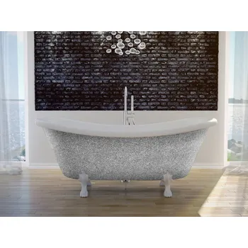 Vana Vana AMELIA Glam 190x77 cm volně stojící oválná univerzální stříbrná+bílá nožičky černé VANALI190BG2