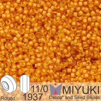 Korálek Korálky Miyuki Round 11/0. Barva 1937 Semi-Frosted Apricot Lined Light Topaz. Balení 5g.