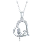 MINET Stříbrný náhrdelník dívka se psem a bílými zirkony JMAN0588SN45