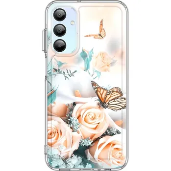 Pouzdro na mobilní telefon Kryt Samsung A15 Image pevný Růže s motýlem (obal neboli pouzdro na Samsung A15)