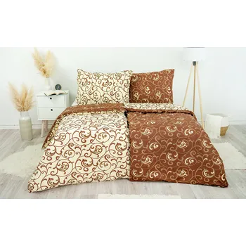 Povlečení Stanex Ložní povlečení bavlněné ornament hnědo-béžový (LS11) rozměr: 140 x 200 + 90 x 70, Zapínání: Knoflíkové