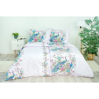 Povlečení Stanex Ložní povlečení bavlněné pávi růžové (LS367) rozměr: 140 x 200 + 90 x 70, Zapínání: Knoflíkové
