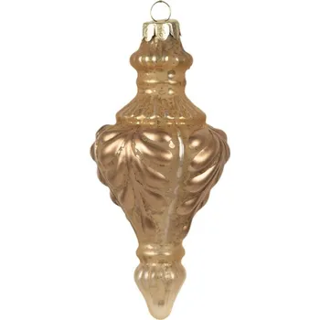 Vánoční ozdoba Zlatá skleněná vánoční cetka s odřením a proužky Vsnderveer – 7x14 cm