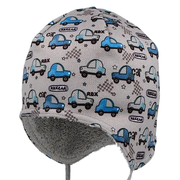 Kojenecká čepice RDX Chlapecká zavazovací čepice Autíčka Šedá Vel. 1