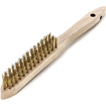 Drátěný kartáč Lessmann 107331 | Ruční kartáč Standard dřevěná rukojeť 3-radová, mosazný drát, zvlněný 0,15